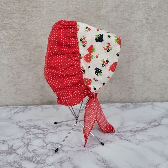 Vintage Bonnet Red and White Polka Dot Strawberry Kids Sun Hat Bicentennial - Picture 4 of 12